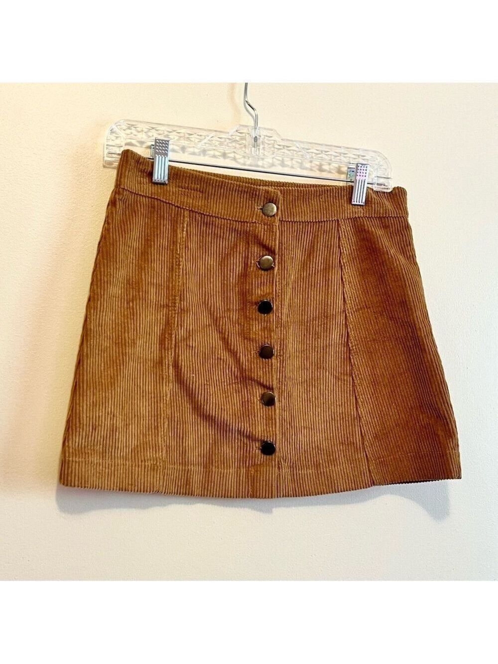 Brown Corduroy Button-Front Mini Skirt vintage style unbranded size M retro cute